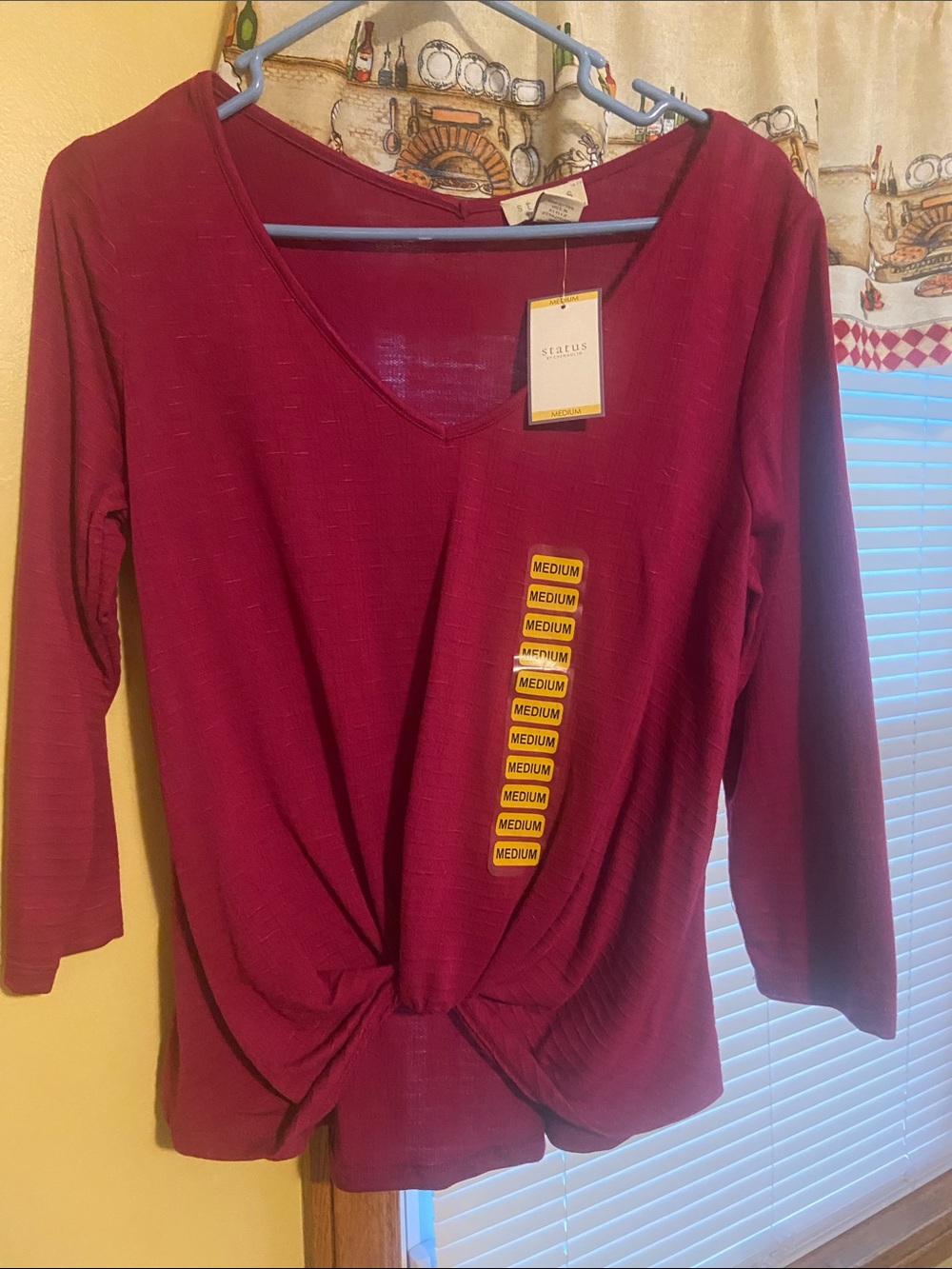 Women's Twist-Front V-Neck Top in Deep Wine